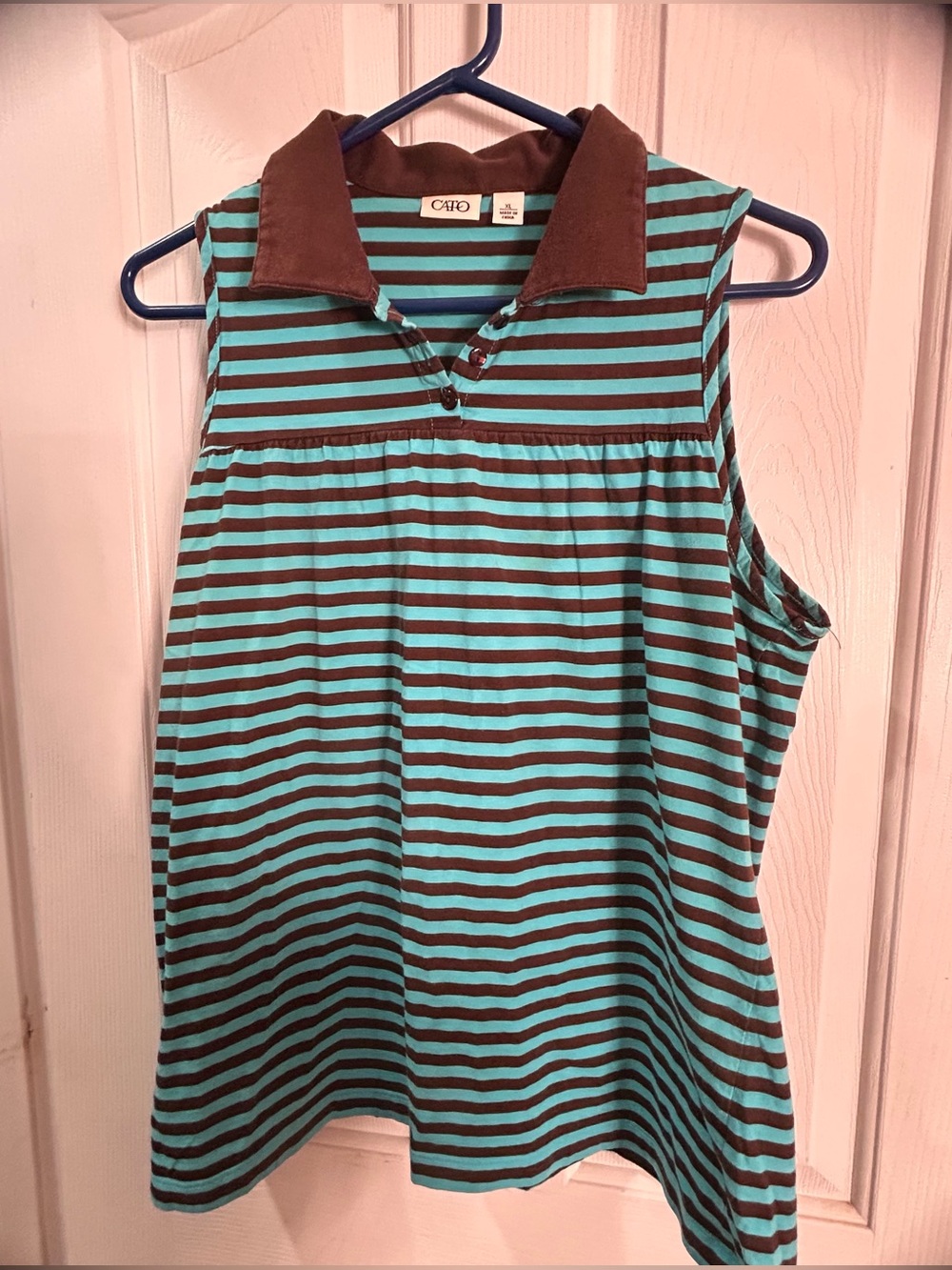 Cato Teal and Brown Striped Sleeveless Polo Tank